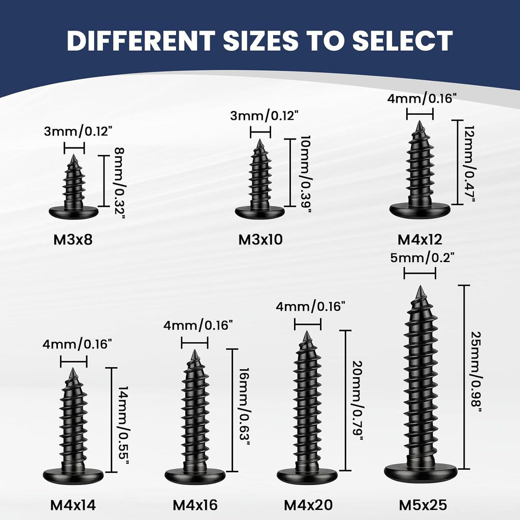 M4 x 20mm Self Tapping Screws, Flat Head Socket Cap, Black, 100 PCS