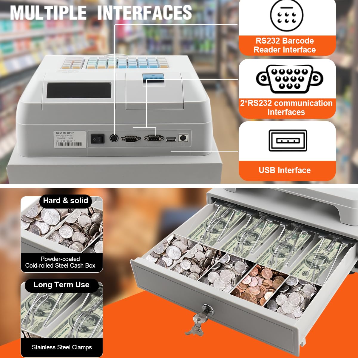 Electronic Cash Register, 48 Keys Led Display Electronic Pos System