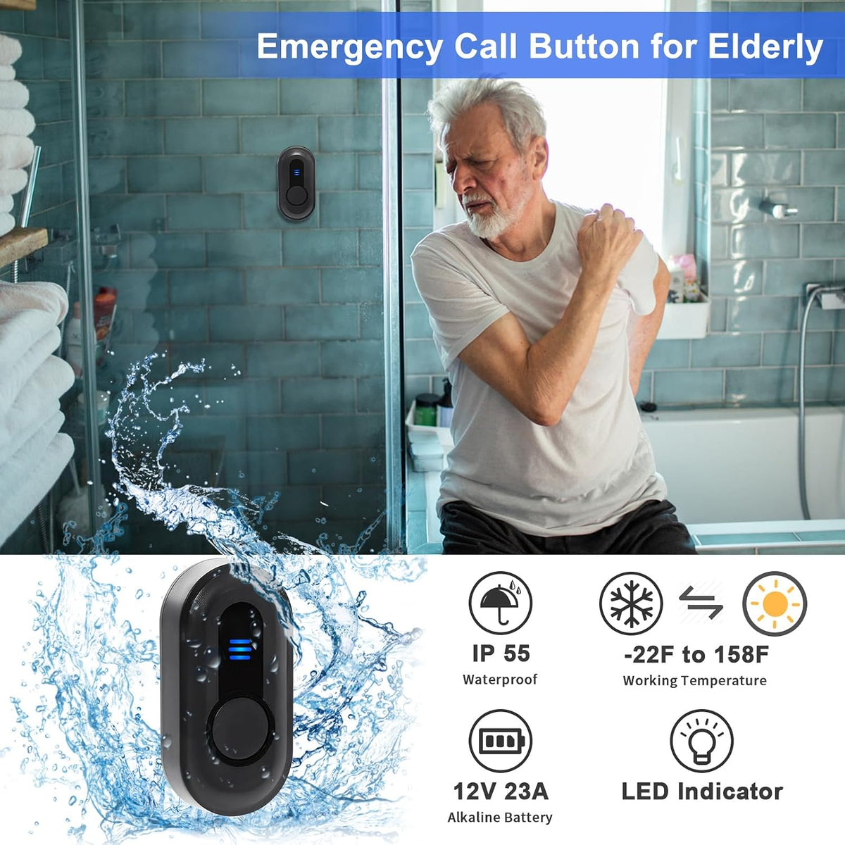 Wireless Caregiver Pager Call Button Nurse Call System 500Ft Range with LED Number Display for