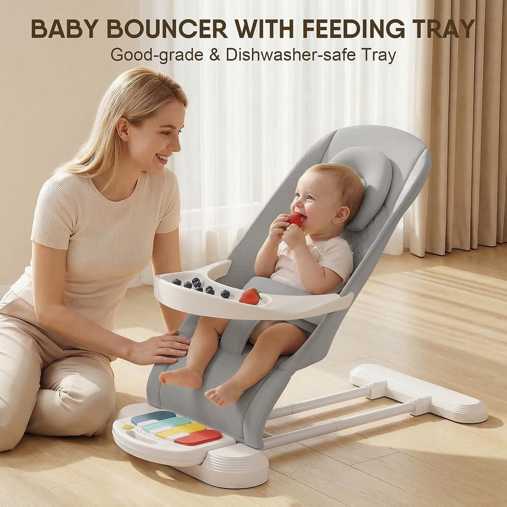 Baby Bouncer, Easy to Assemble Baby Bouncer Seat with Feeding Tray | 3 Adjustable Positions, Detachable Piano &