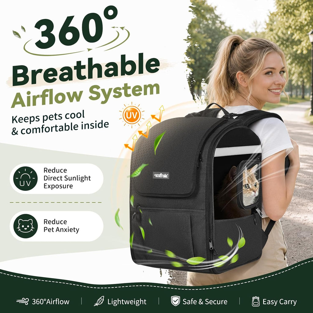 Cat Carrier Backpack, Spacious, Stable and Breathable, Black