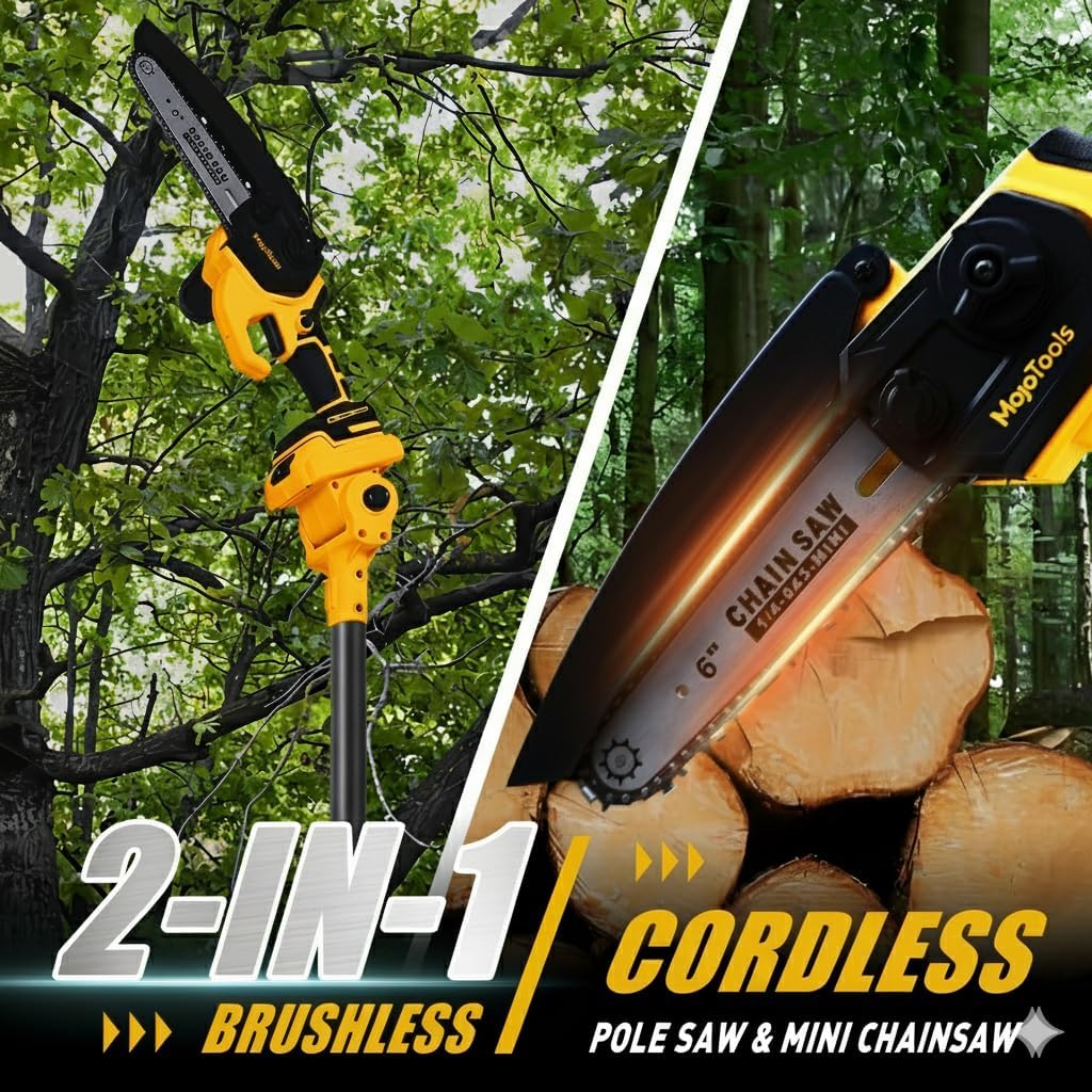 2-in-1 Cordless Mini Chainsaw & Pole Saw – 15FT Extendable Tree Trimmer | 20V Battery-Powered, Lightweightv,Gift for