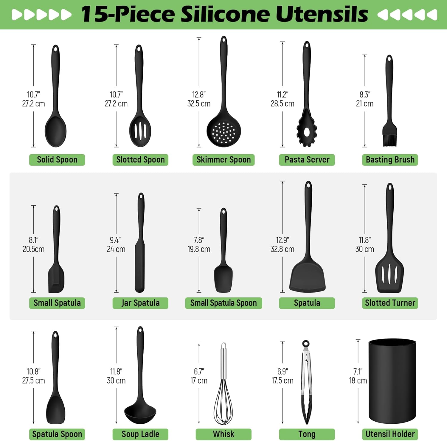 Silicone Cooking Utensil Set, 15pcs Kitchen Utensils with Holder for Nonstick Cookware, Heat Resistant Nontoxic