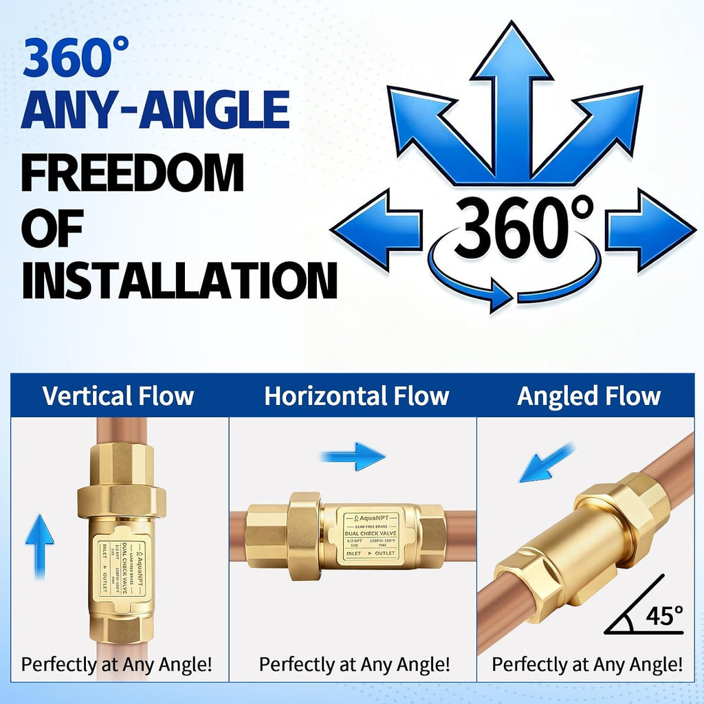 Lead-Free Brass Dual Check Valve, 1/2 Inch NPT Female Backflow Preventer