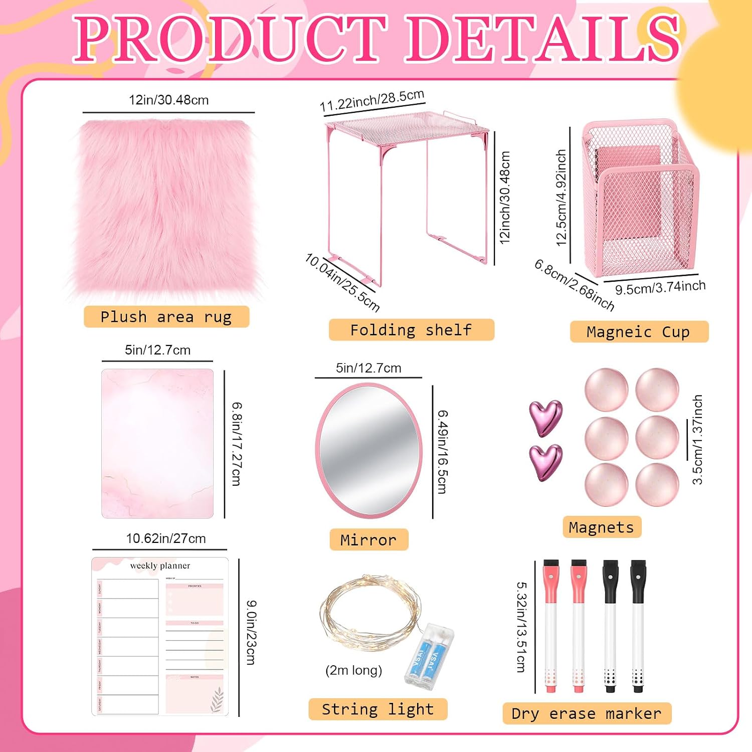 19 Pcs Locker Organizer and Decorating Kit, First Day of Essentials Marble Print Whiteboard with Markers Locker Shelf