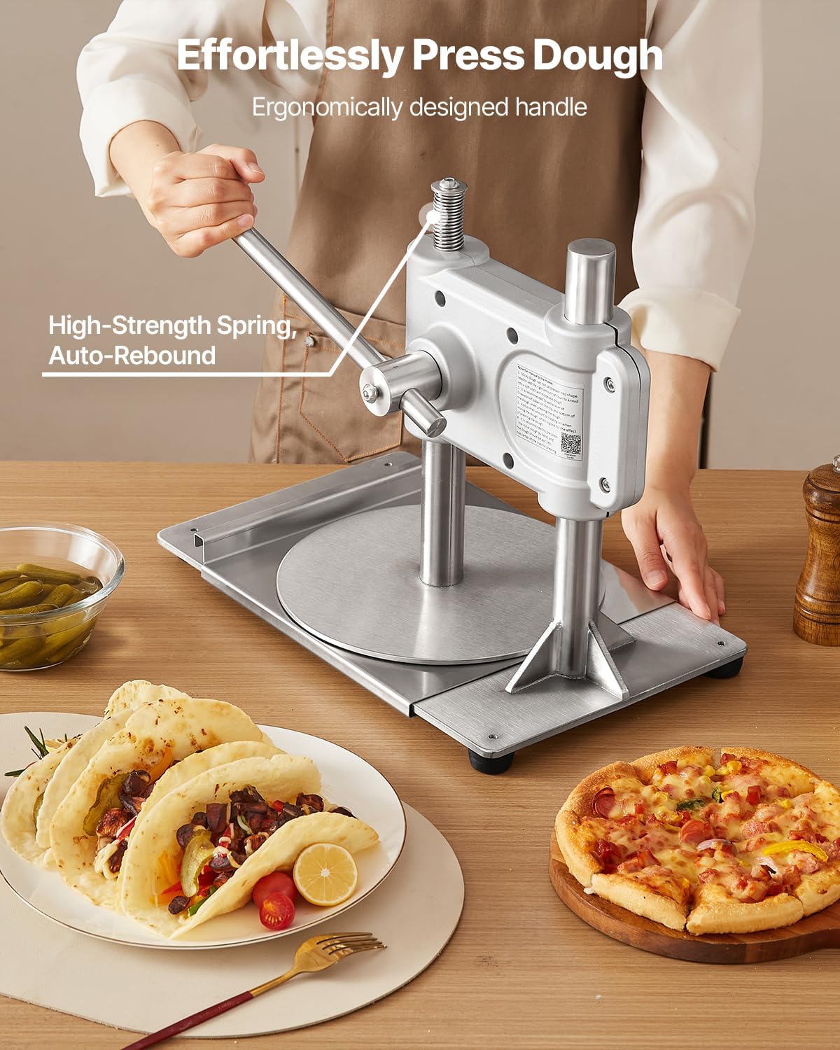 Manual Pizza Dough Press Machine, 9.5 inch Pizza Pastry Press Plate, Stainless Steel Bread Presser, Commercial