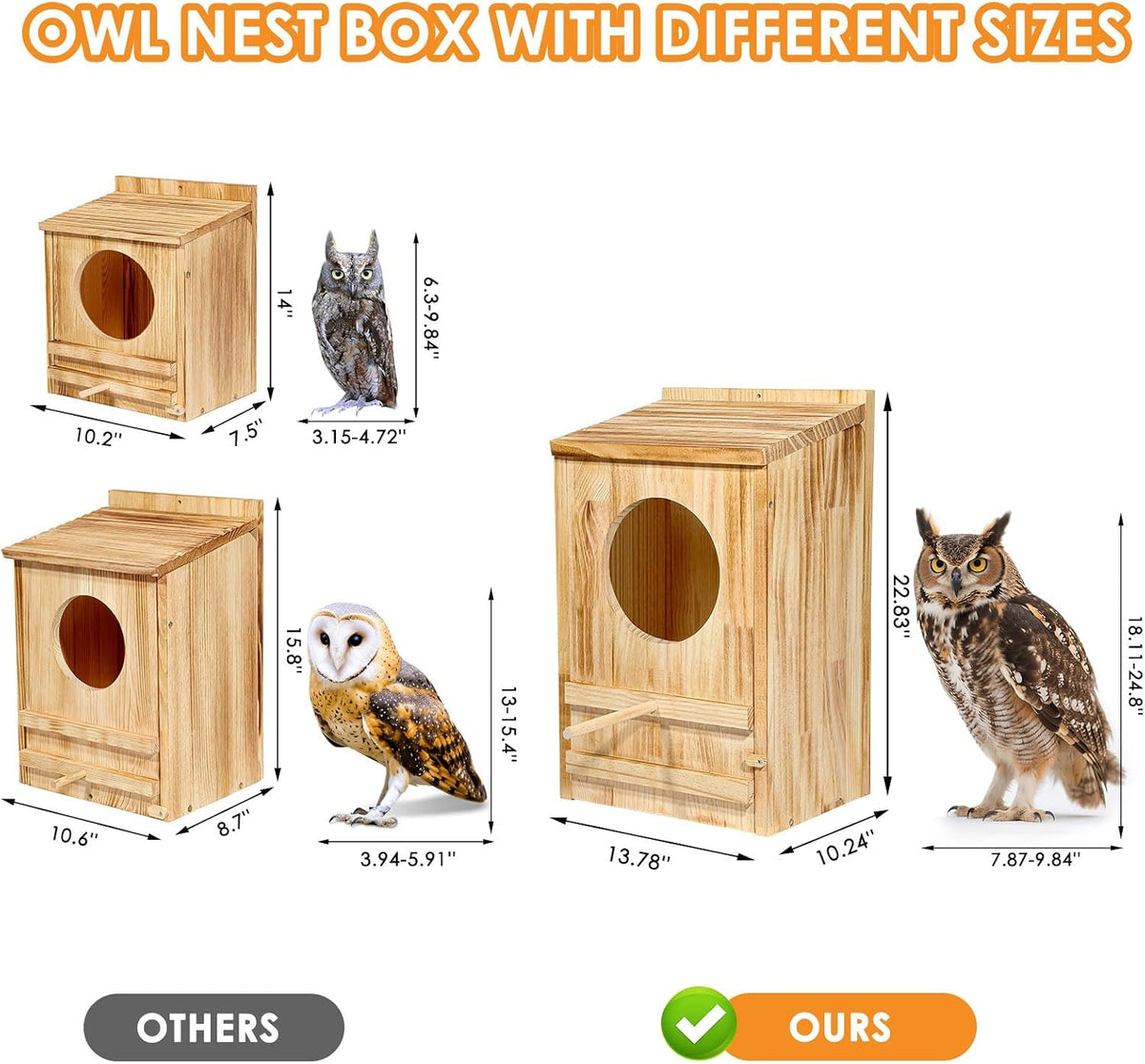 Large Great Horned Owl House,23''x 14''x 10''Owl Nesting Box for Outside