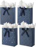 4 Pack 9" Medium Size Gift Bags Assorted Premium Blue Gift Bags with Tissue Paper Use for Birthdays, Baby