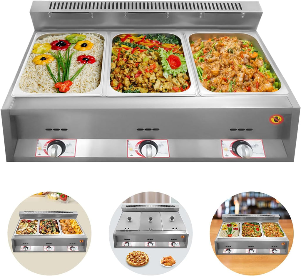 Commercial Countertop 3 Gas Fryer Deep Fryer Propane(LPG) NG Stainless Steel 18L