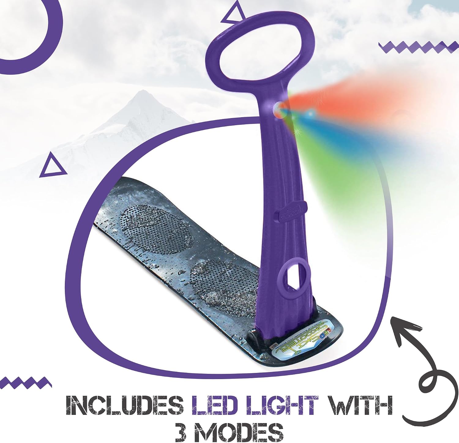 Winter Fun Ski Skate, Foldable Snow Scooter, Ski Skooter, Snow Sled, and Kids Snowboard with LED Light –