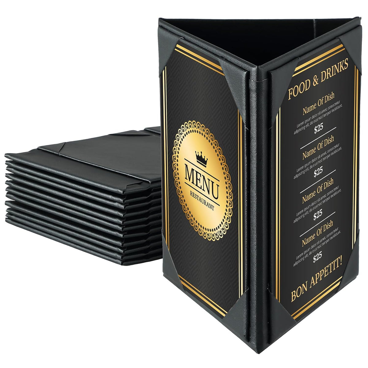 Leather Table Tent Triangle Menu Holders 4" x 6", 12 Pack 3-Side