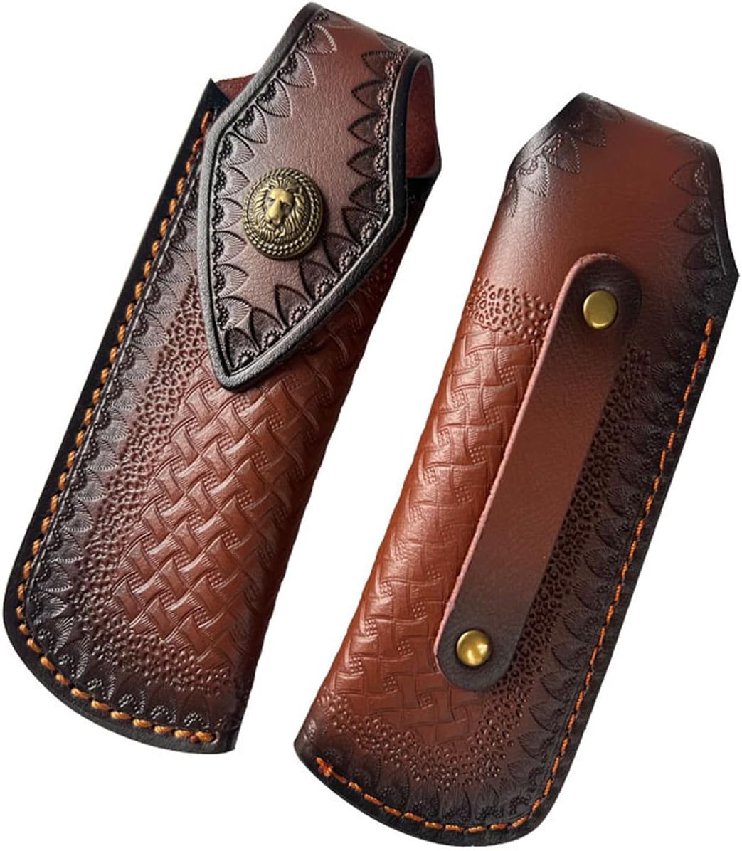 Folding Knife Sheath，2.3/6.3" Leather Pocket Knife Sheaths for Belt, Loop Portable Folding Knife Sheath for Camping