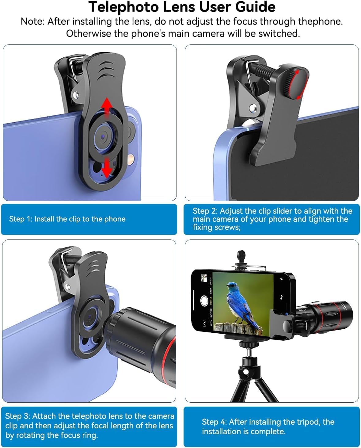 4 in 1 Phone Photography Kit, 18X Telephoto Lens, 198° Fisheye Lens, 15X Macro Lens, 0.63X Wide Angle Lens, Set with