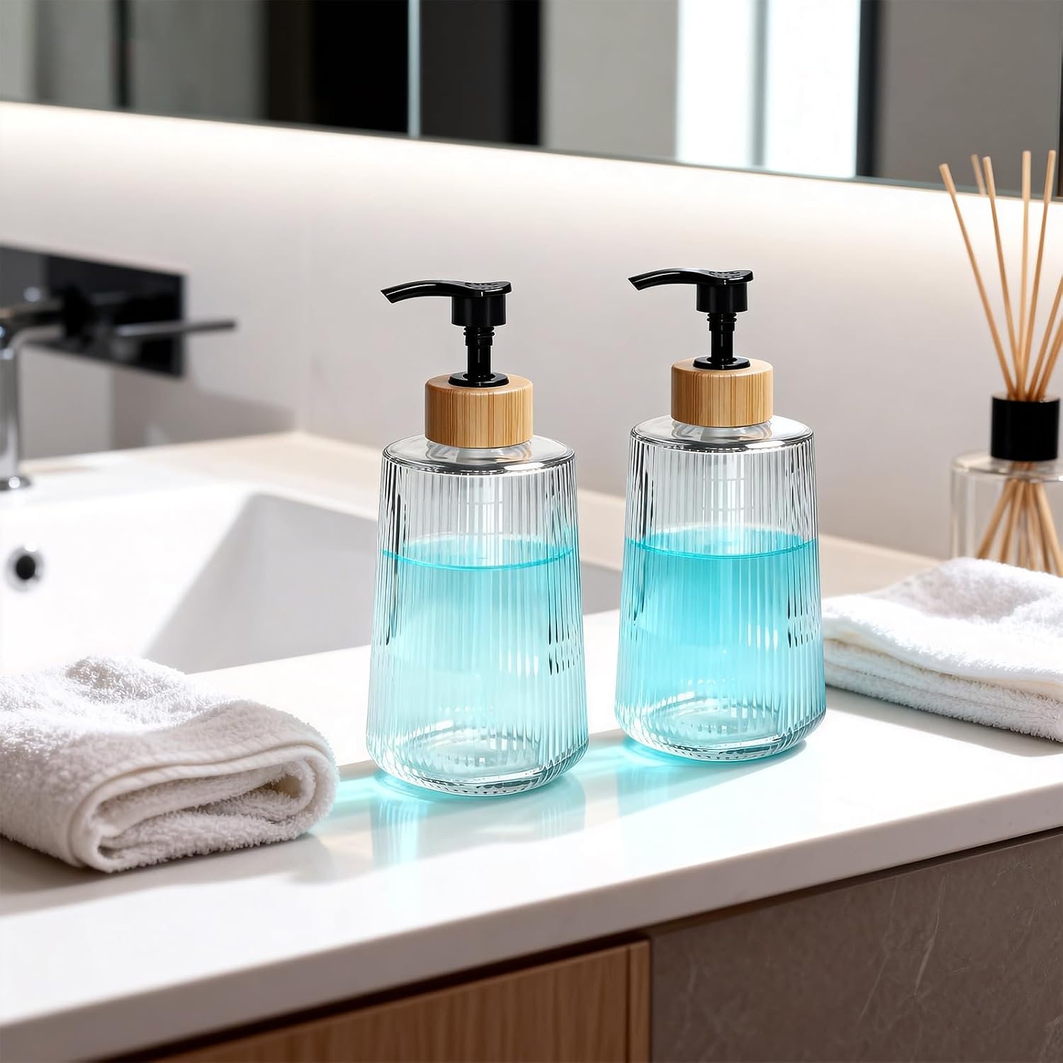 Glass Soap Dispenser, Thickened Glass Hand Soap Dispenser for Bathroom, Kitchen Dish Washing Liquid Bottles, Shampoo