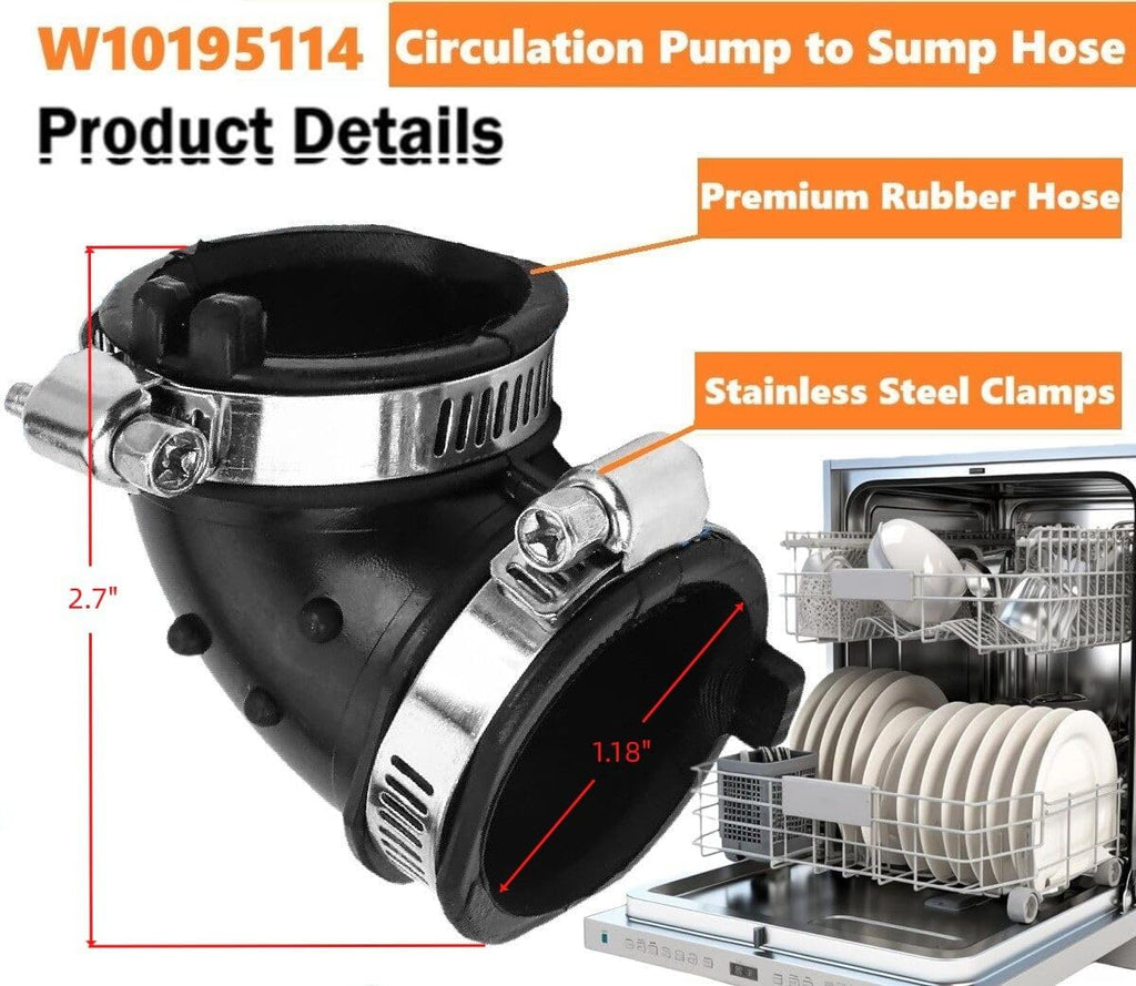 W10195114 Dishwasher Circulation Pump to Sump Hose Compatible for Whirlpool Kenmore Maytag 2312026, AP5618621, PS3651318, W10445975VP -BLACK