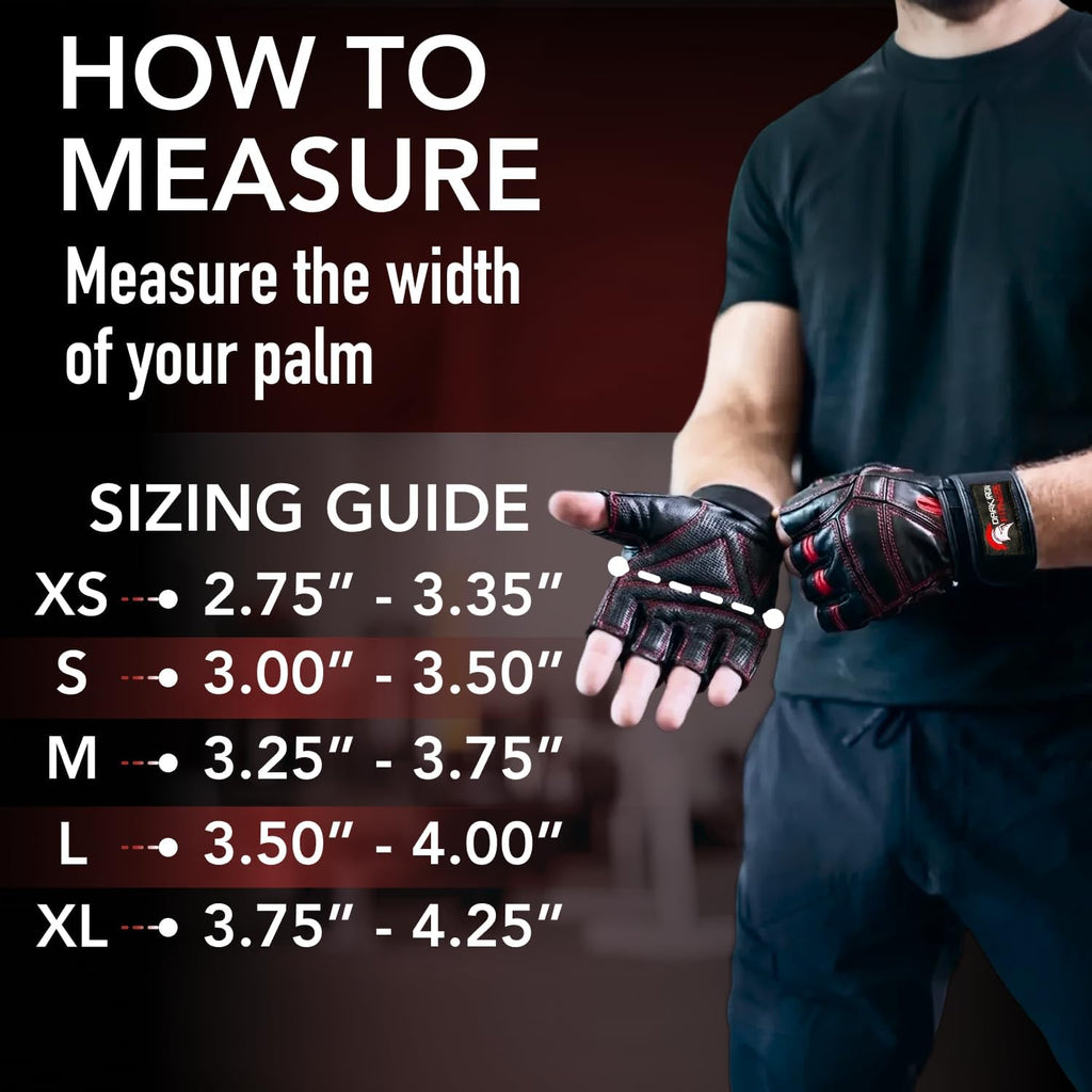 Genuine Leather Gym Gloves for Men Women, Wrist Wrap Support Workout Gloves for Weight Lifting Crossfit Deadlift