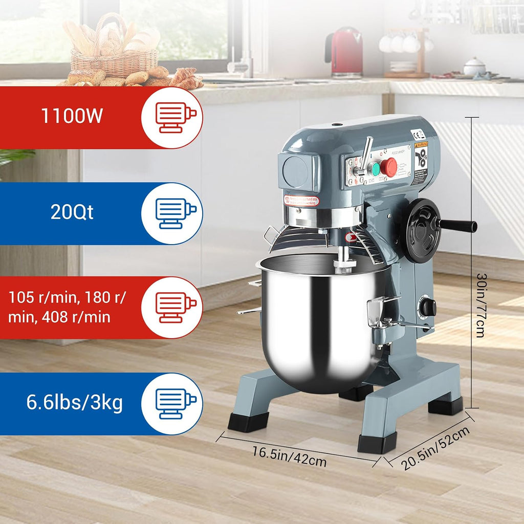 Commercial Planetary Stand Mixer, 1100W 3-Speed Dough Mixer w