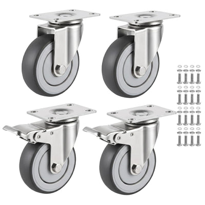 4 Inch Caster Wheels Set of 4 Heavy Duty Swivel Casters Includes Mounting Hardware 1320 Lbs Load Capacity Quiet TPE