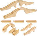 8 Pcs Wood Train Track Expansion Set Wooden Train Bridges Straight Wooden Train Track Accessories for Most Major Toy