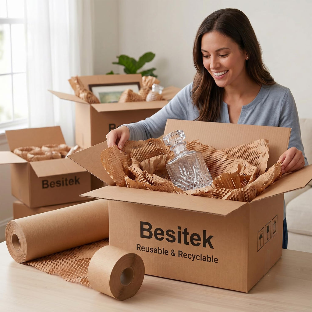 Honeycomb Packing Paper for Moving, Protective Wrapping Paper 12" x 100ft | kraft paper cushions glass, dishes