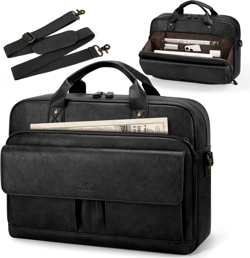 Mens Laptop Bag PU Leather Messenger Bag 15.6 Inch Briefcase Vintage Computer Satchel Bag for Work Business