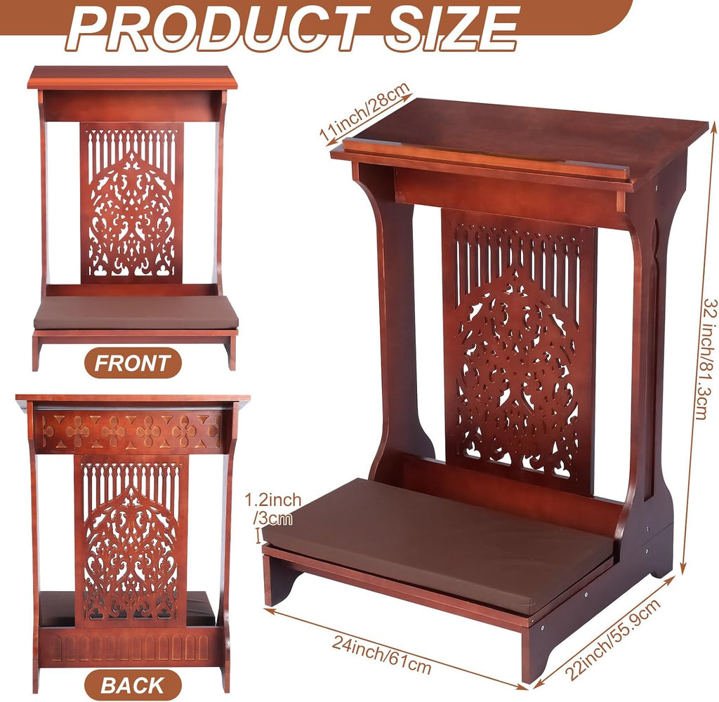 Tree of Life Church Prayer Bench Stool Wooden Padded Kneeler with Shelf and Cushion Prayer Kneeler for Home Church