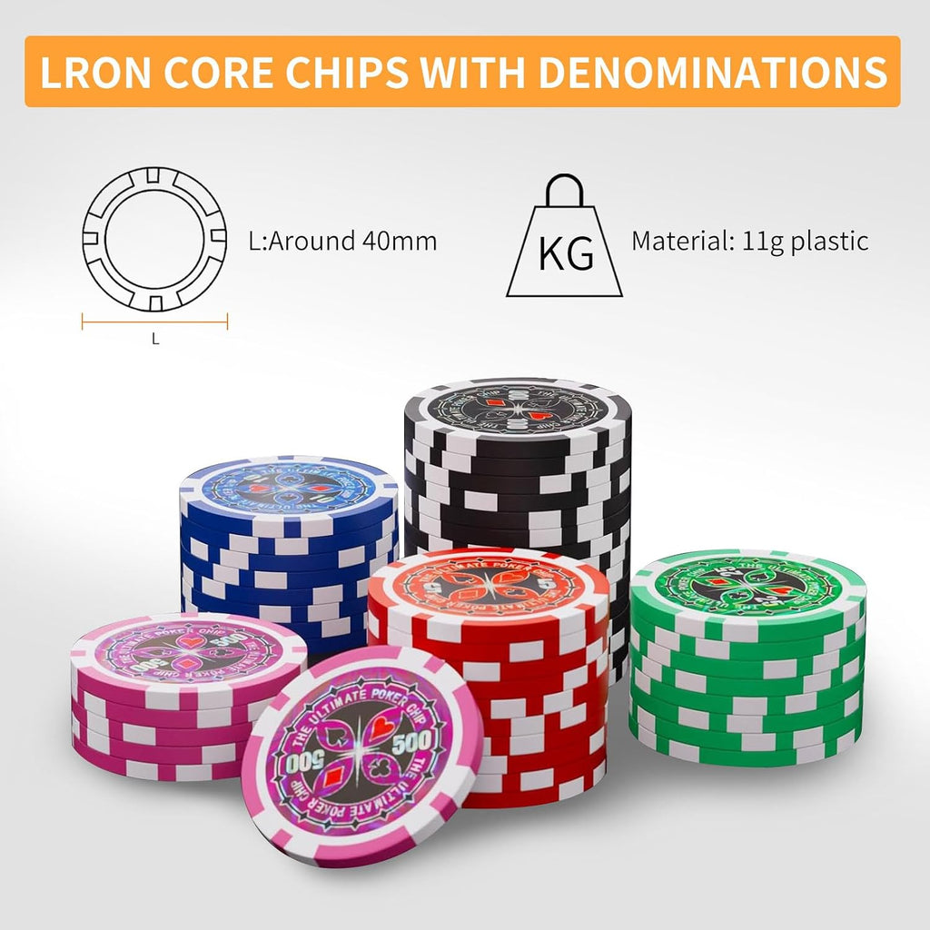 Poker Chips with Numbers,11 Gram Poker Chips Set,300Pcs | With Aluminum Travel Case, Casino Poker Set for Texas