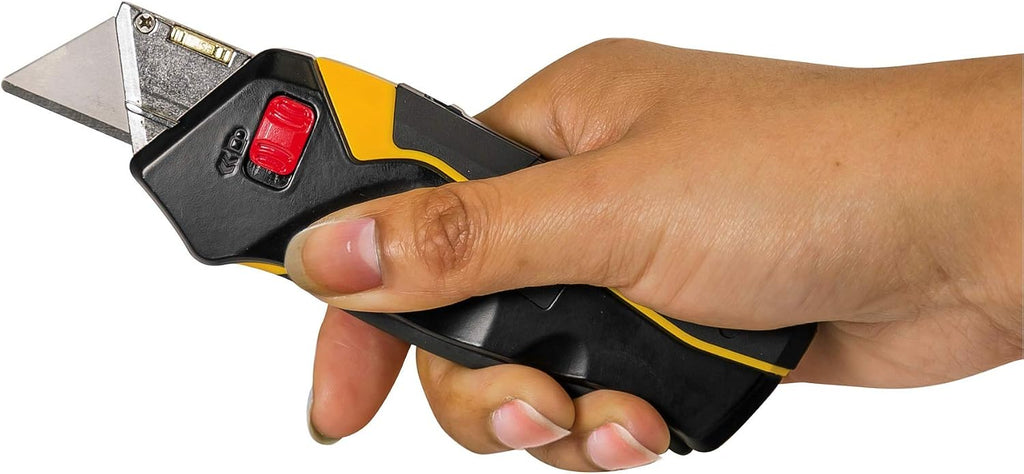 Safety Squeeze Utility Knife, Retractable Blade with Trigger Grip, Quick Change Blade Storage, Includes 3 Round Point