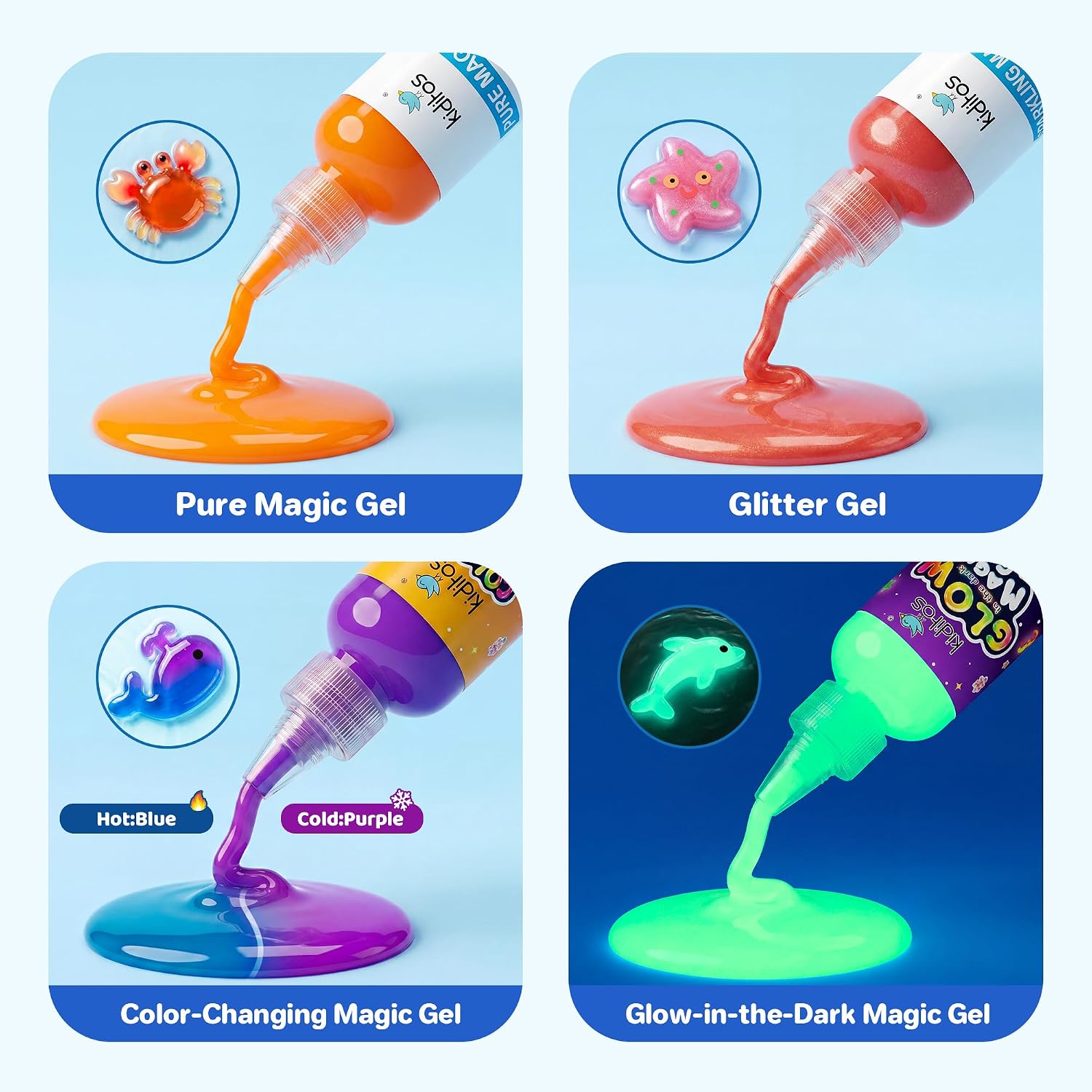 Magic Water Elf Toy Kit,Squishies for Kids, DIY Sensory Craft Kit | 20 Gels & 10 Molds, Glow in the Dark & Color
