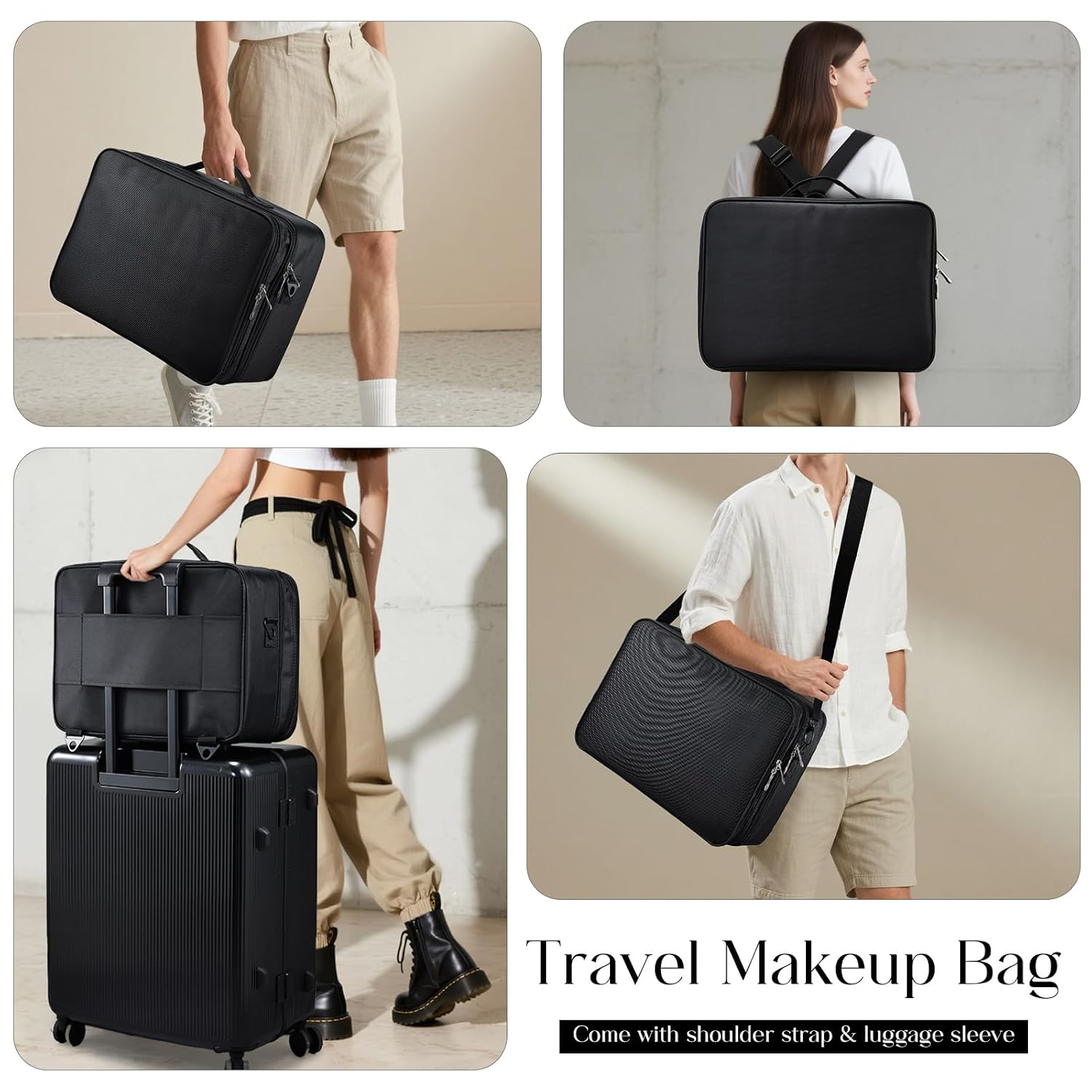 Large Makeup Bag, 3 Layers 17” Makeup Case Organizer with Mirror Professional Cosmetic Storage Backpack Box Travel