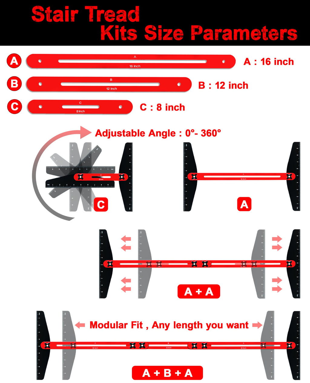 Stair Tread Template Tool 8" to 60" Adjustable for Measuring.