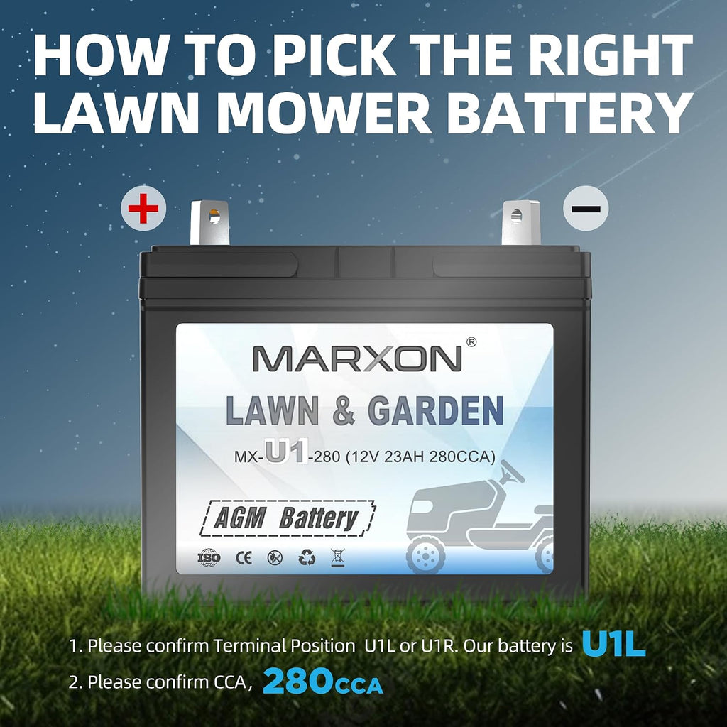 U1 Riding Lawn Mower Batteries Garden Tractors Battery 280CCA | Maintenance Free AGM Battery, Compatible with