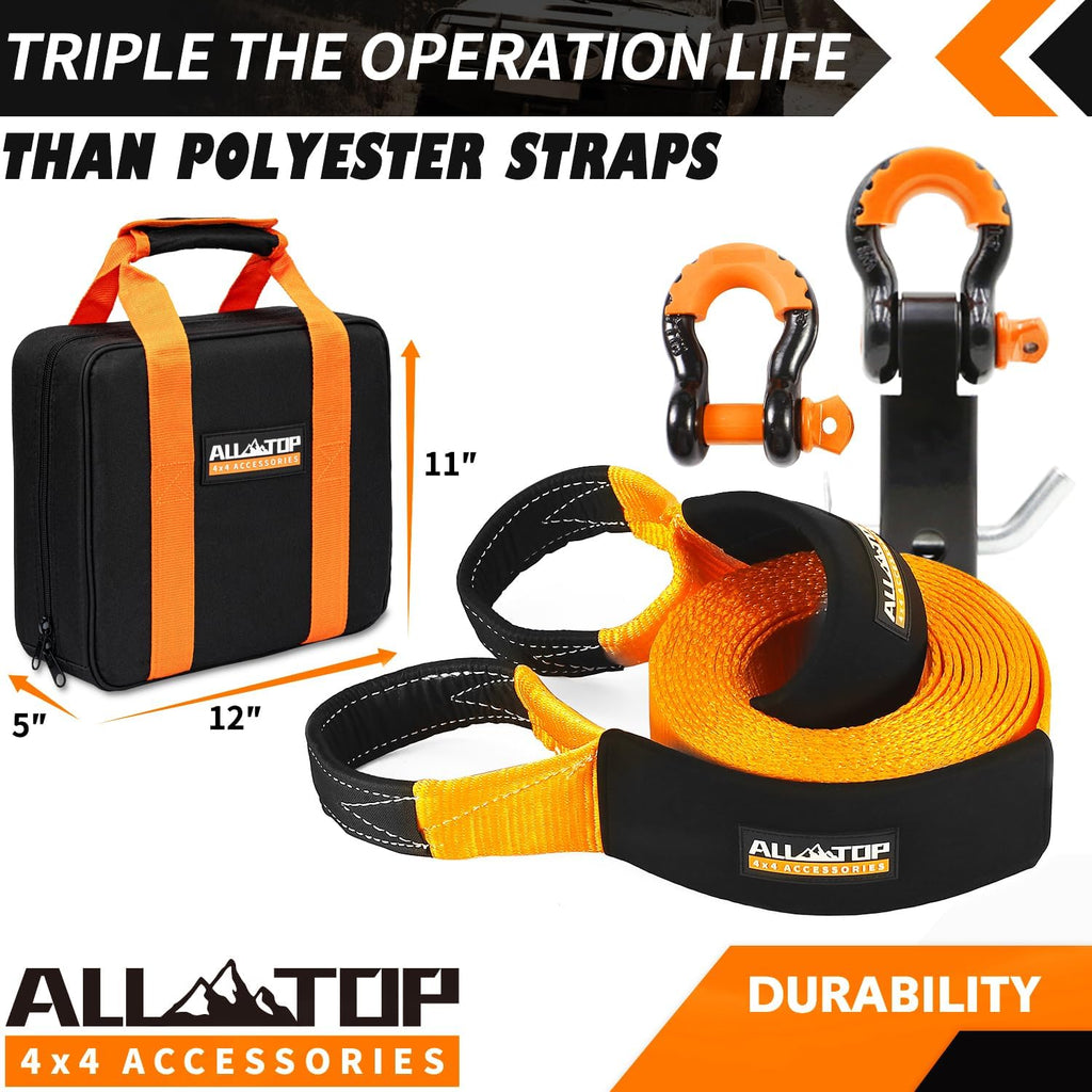 Nylon Recovery Kit with Hitch Receiver: 3" x 20' (35,000lbs) 100% Nylon Snatch Strap + 2" Shackle Hitch Receiver +