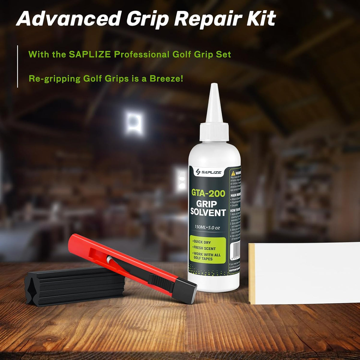 Golf Grip Repair Kit – Includes 5oz Golf Grip Solvent, 15 Golf Grip Tape,Retractable Hook Blade and Rubber Vise Clamp
