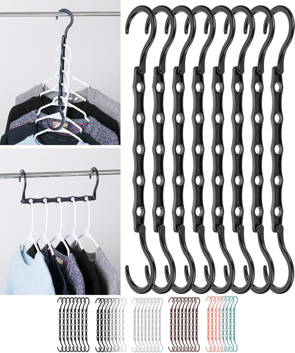 Space Saving Hangers, 8 pcs, 360° Rotating Hooks, Magic Cascading Hanger Organizer with 5 Enclosed Slots, Closet