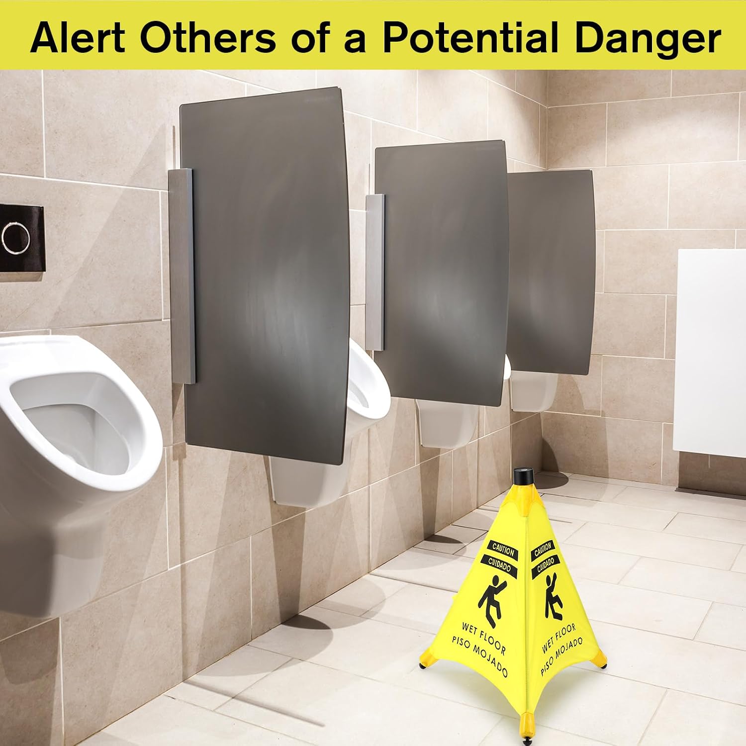 6 Pcs 19.5 Inch Wet Floor Sign Pop-up Safety Cone with Storage Tube Wet Floor Symbol Yellow Warning Sign for Retail