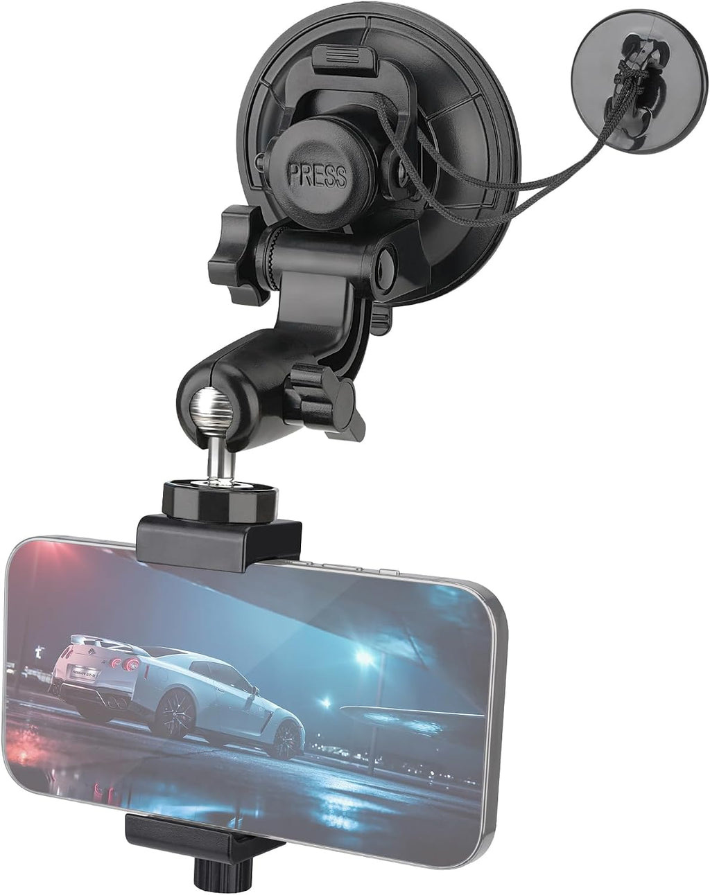 Heavy Duty Φ90mm Suction Cup + Adjustable Dual-Ball-Head Action Camera Dash Cam Phone Car Mount Windscreen Window