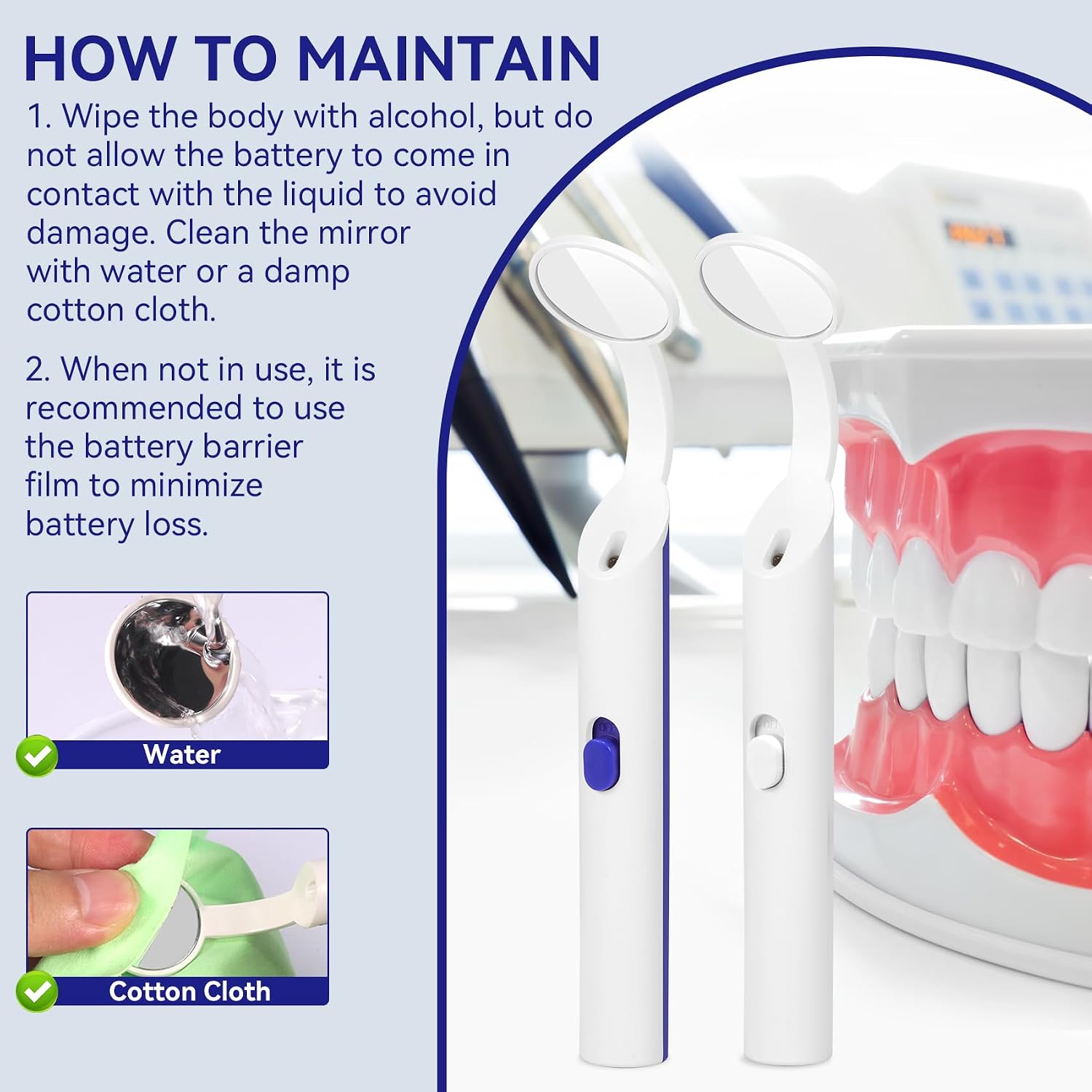 Dental Mirror for Teeth with Light Anti Fog Dentist Mouth Mirror, Reusable Plastics Dentist Mirror with Replaceable