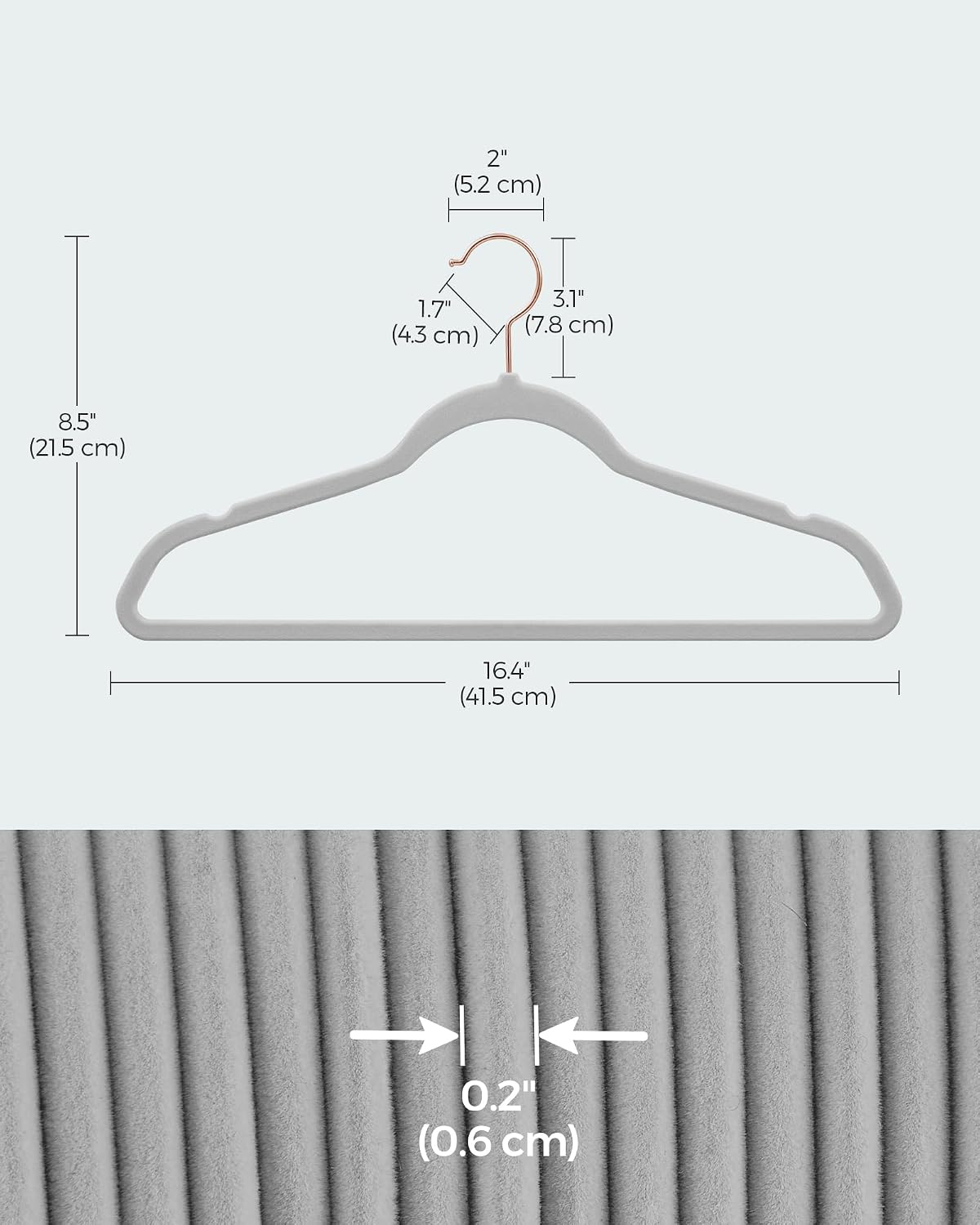 Slim Velvet Hangers, Non-Slip Clothes Hangers with Rose Gold Swivel Hooks, Space-Saving