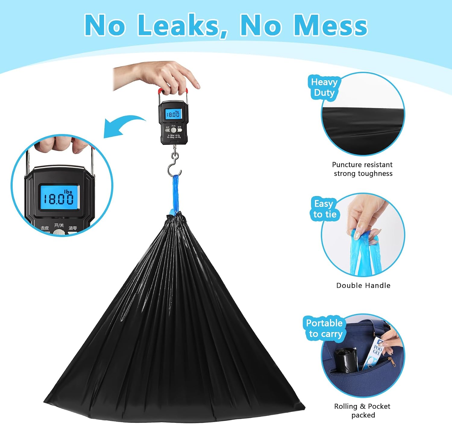 Portable Toilet Bags Poo Waste Gel Set, 30 Count 10 Gal Camping Toilet bags with drawstring and 30 Pack 0.53 Oz each