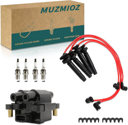 Set of 1 Ignition Coils Pack UF566 22433-AA500 with 4 Iridium Spark Plugs and Spark plug Wire Set Compatible with