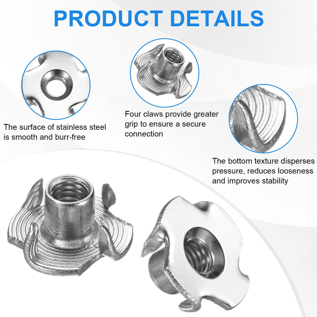 M METERXITY 10-Pack M6x8.7mm T-nut, 4-Pronged Tee Nut Threaded Insert
