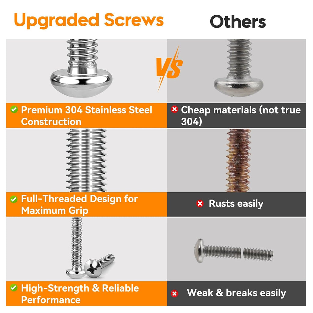 Stainless Steel Nuts and Bolts Assortment Kit, 720PCS Machine Screw #10-24#8-32#6-32#4-40 Silver Phillips Pan Head