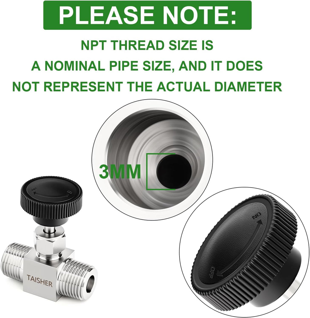 TAISHER 1PCS 316 Stainless Steel Needle Valve With Wheel Handle 1/2" MNPT