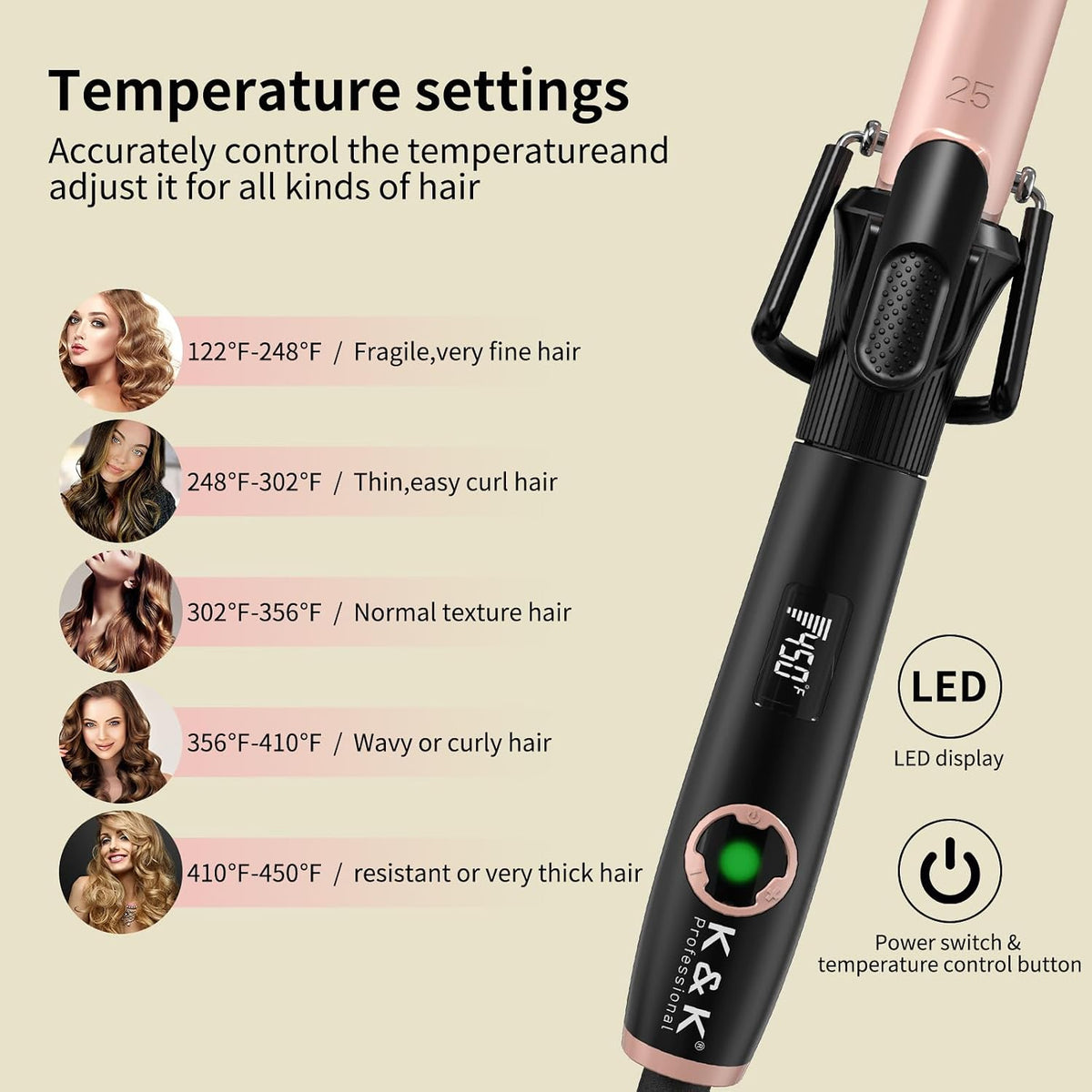 1 Inch Curling Iron with Clip, Ceramic Hair Curler, Dual Voltage | PRECISION CLIPPED BARREL 1" ceramic tourmaline