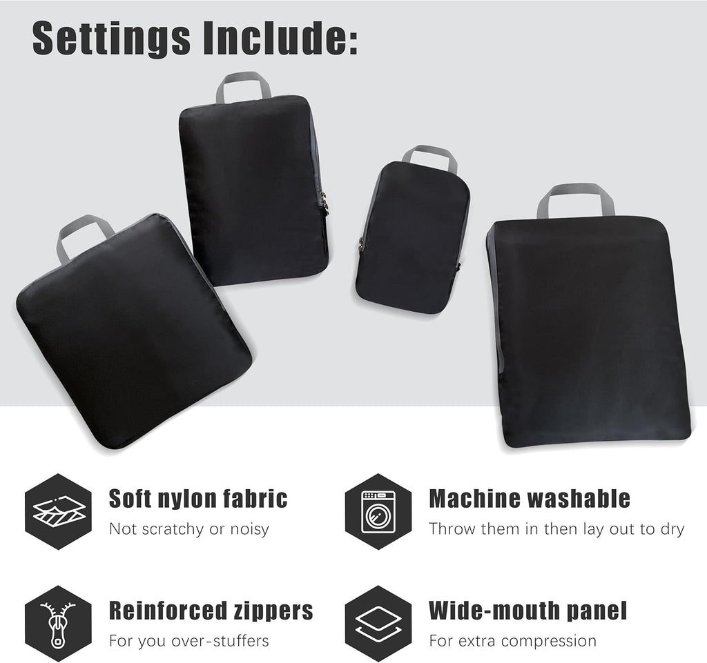4 Set Compression Packing Cubes Travel - Travel Accessories Expandable Packing Organizers for Carry On - Essentials