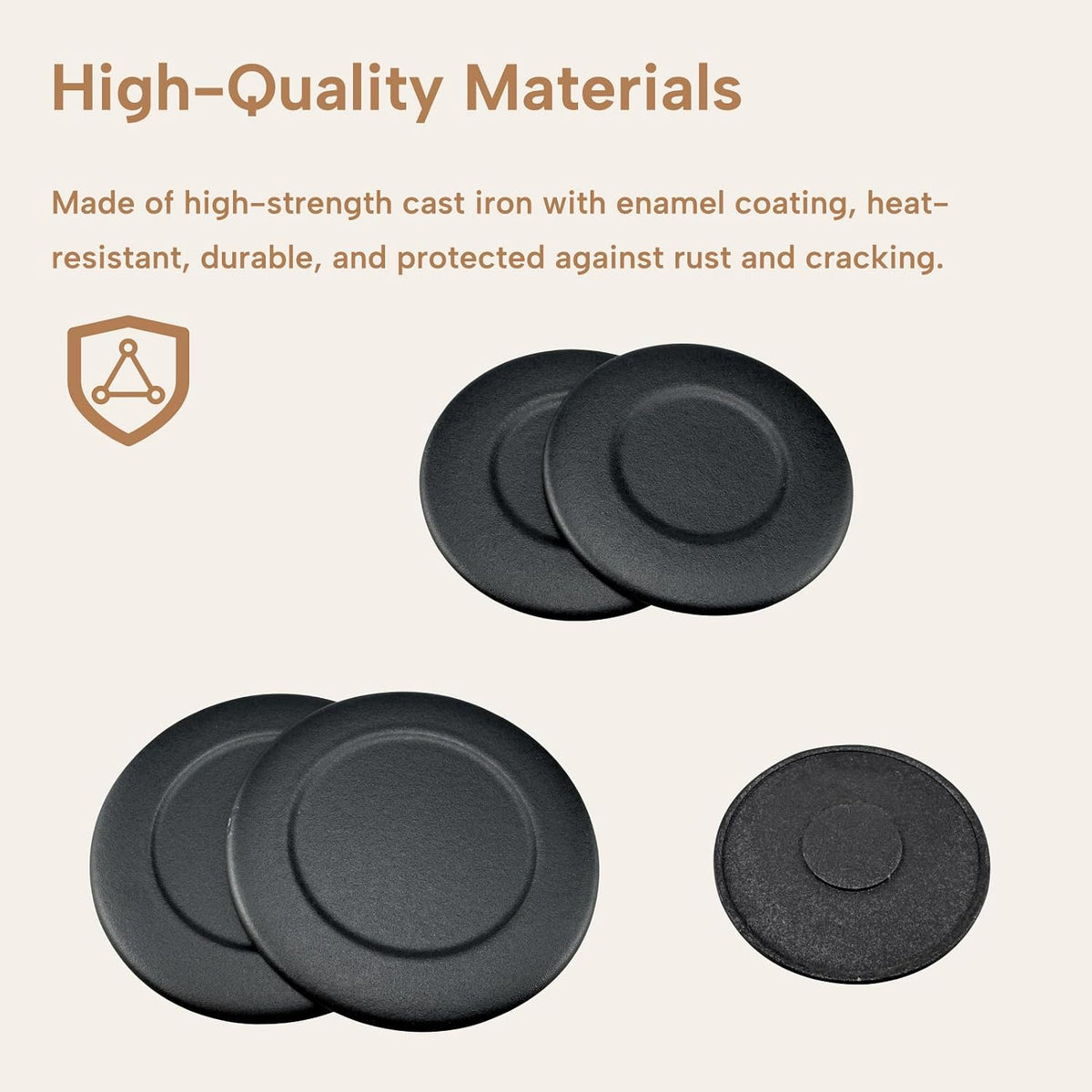 W10832694 Range Surface Burner Cap Set Replacement Fit for Whirlpool Ranges WCG51US6DB00 WCG51US6DS00 Replaces W10597133 AP5988633 PS11727796 5-Piece Gas Stove Burner Caps Black Cast Iron