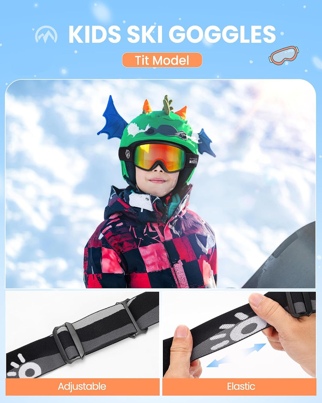 Kids Ski Goggles OTG Snowboard Goggles with 100% UV Protection Kids Snow Goggles for Boys Girls Toddler |