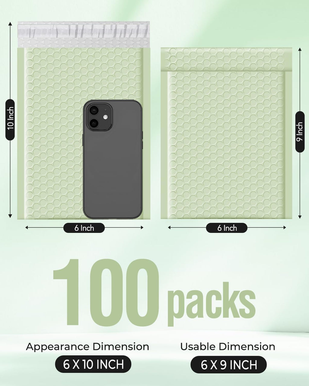 Bubble Mailers 6x10 Inch 100 Pack Mint Green Padded Envelopes