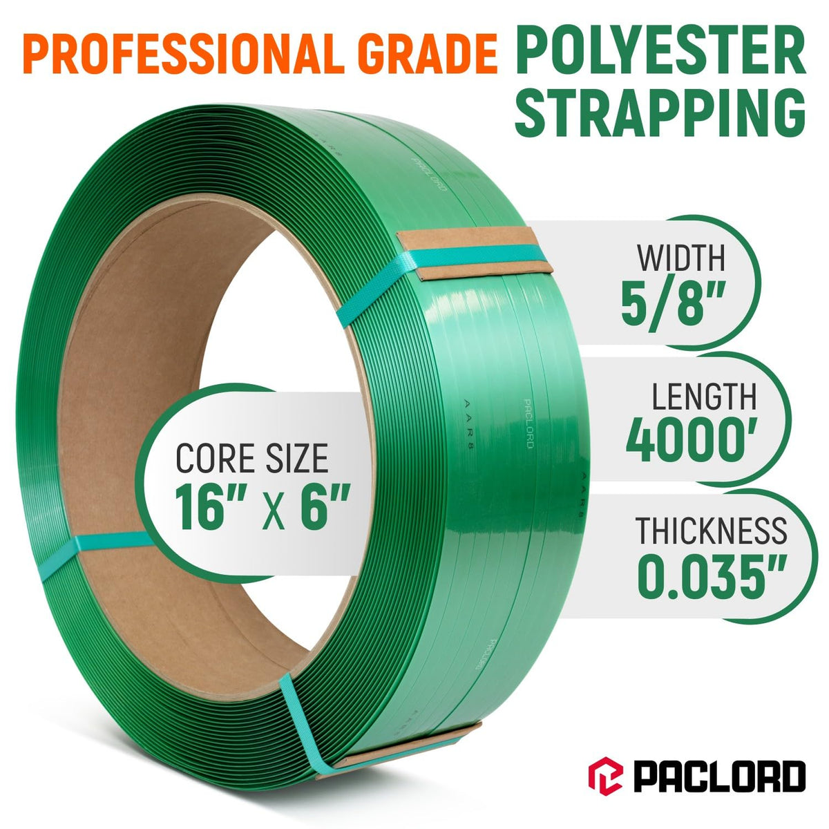 5/8" x 4000' Industrial-Grade Polyester (PET) Strapping Coil